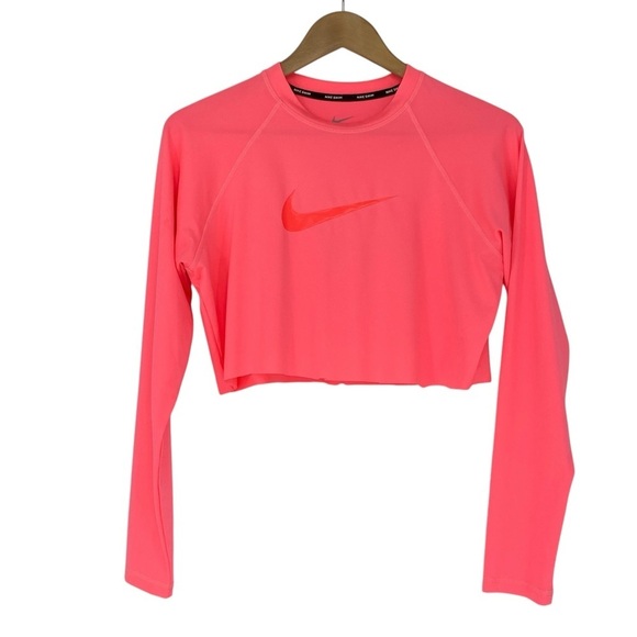 Nike Tops - Nike Swim Neon Pink LS Cropped Cutoff Dri Fit Tee Sz Large